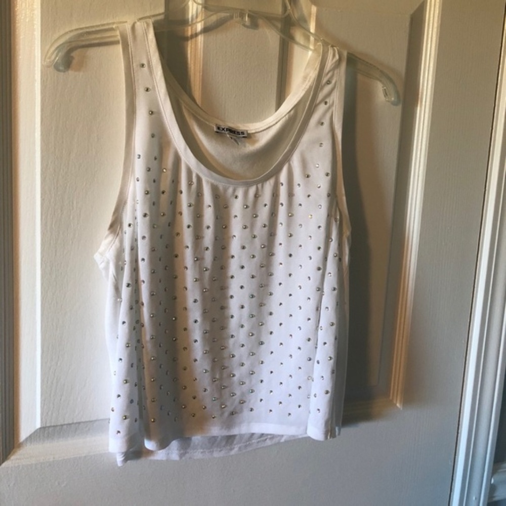☀️ Express White Beaded Crop Tank Top